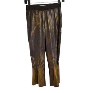 Bailey 44 Faux Leather Brown Metallic Crop Flare Pants XS